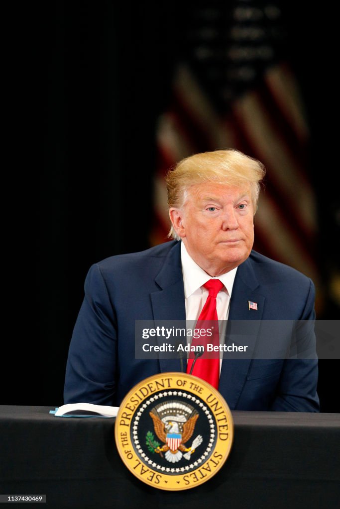 President Trump Attends Roundtable Discussion On Economy And Tax Reform At Trucking Equipment Company In Minnesota