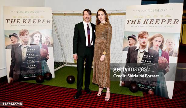 Freya Mavor and David Kross attend 'The Keeper' European Premiere at Vue Printworks on March 21, 2019 in Manchester, England.