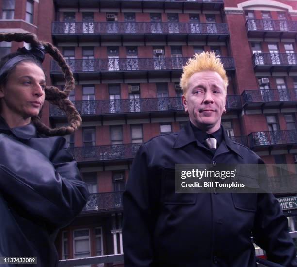 October 2000]: John Lydon aka Johnny Lydon of the Sex Pistols and Public Image Limited and Johnny's stepdaughter, Ari Up of the Slits ride a bus in...