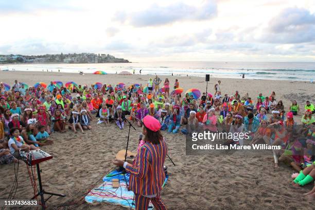 OneWave founder Grant Trebilco speaks at Bondi Beach on March 22, 2019 in Sydney, Australia. Surfers gather to celebrate five years of OneWave, a not...