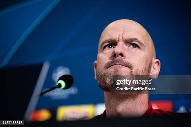 Erik ten Hag during the Ajax press conference before the Champions League match: Juventus vs Ajax.