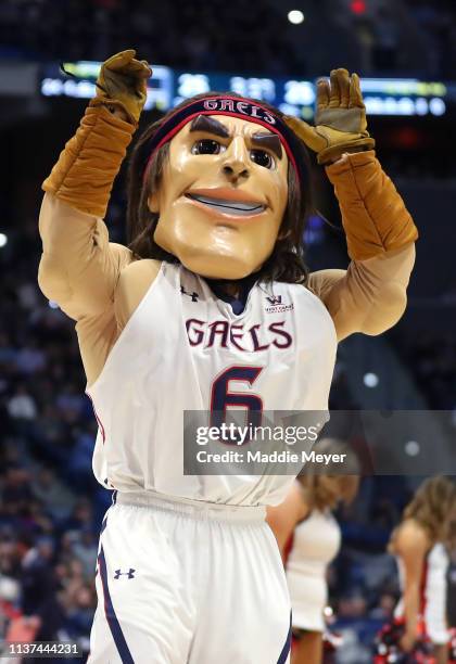 The Saint Mary's Gaels mascot walks on the court in the first half against the Villanova Wildcats during the first round of the 2019 NCAA Men's...