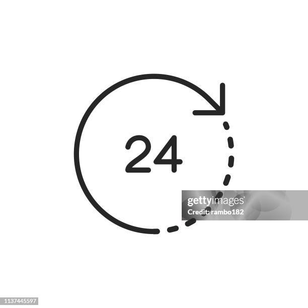 24 stunden, time line icon. bearbeitbare stroke. pixel perfect. für mobile und web. - 24 hour stock-grafiken, -clipart, -cartoons und -symbole