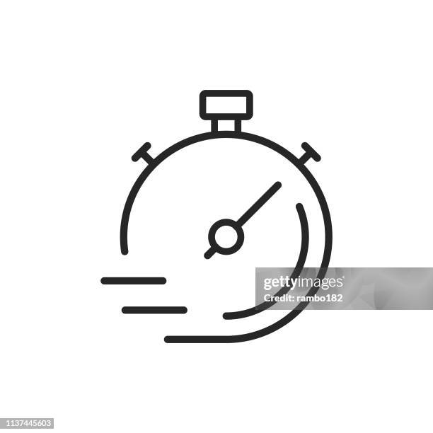 stopwatch line icon. bearbeitbare stroke. pixel perfect. für mobile und web. - minute hand stock-grafiken, -clipart, -cartoons und -symbole