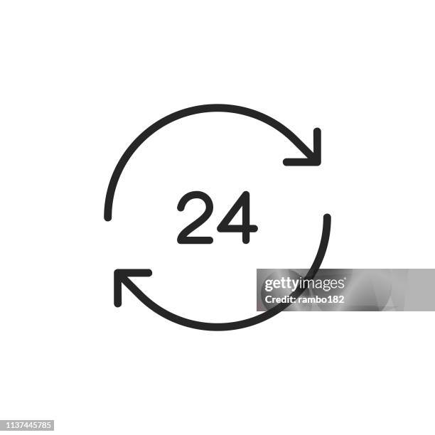 24 stunden, recycling line icon. bearbeitbare stroke. pixel perfect. für mobile und web. - minute hand stock-grafiken, -clipart, -cartoons und -symbole