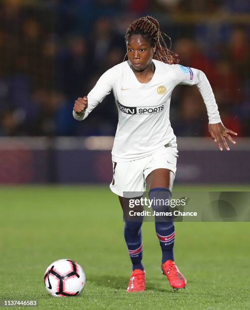 Aminata Diallo of PSG runs with the ball during the UEFA Women's Champions League: Quarter Final First Leg match between Chelsea Women and Paris...
