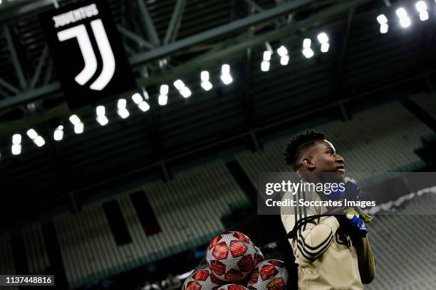 Andre Onana of Ajax during the Training session and Press conference Ajax in Turin at the Allianz Stadium on April 15, 2019 in Turin Italy