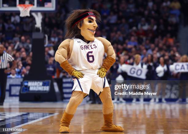 The Saint Mary's Gaels mascot walks on the court in the second half against the Villanova Wildcats during the first round of the 2019 NCAA Men's...