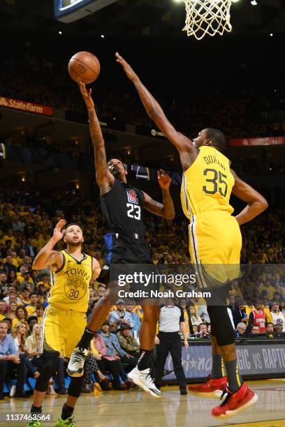 Lou Williams of the LA Clippers shoots the ball against the Golden State Warriors during Game Two of Round One of the 2019 NBA Playoffs on April 15,...