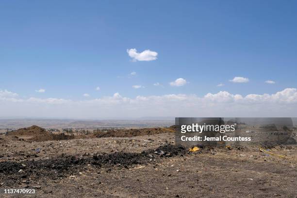 The crater and debris field where Ethiopian Airlines flight ET302 crashed on March 10, 2019. The Asrahhullet or Tulluferra ceremony held on March 21,...