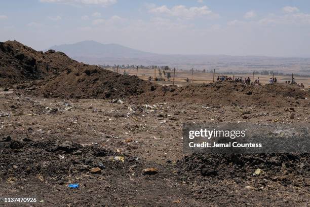 The crater and debris field where Ethiopian Airlines flight ET302 crashed on March 10, 2019. The Asrahhullet or Tulluferra ceremony held on March 21,...