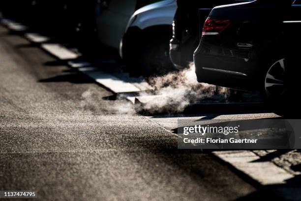 The exhaust gases of a car are pictured on April 16, 2019 in Berlin, Germany.