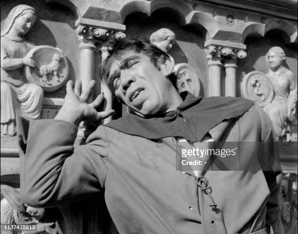 American actor Anthony Quinn plays the role of Quasimodo in "Notre Dame de Paris" , a film by Jean Delannoy, 1956. Born Antonio Quinones in Mexico,...