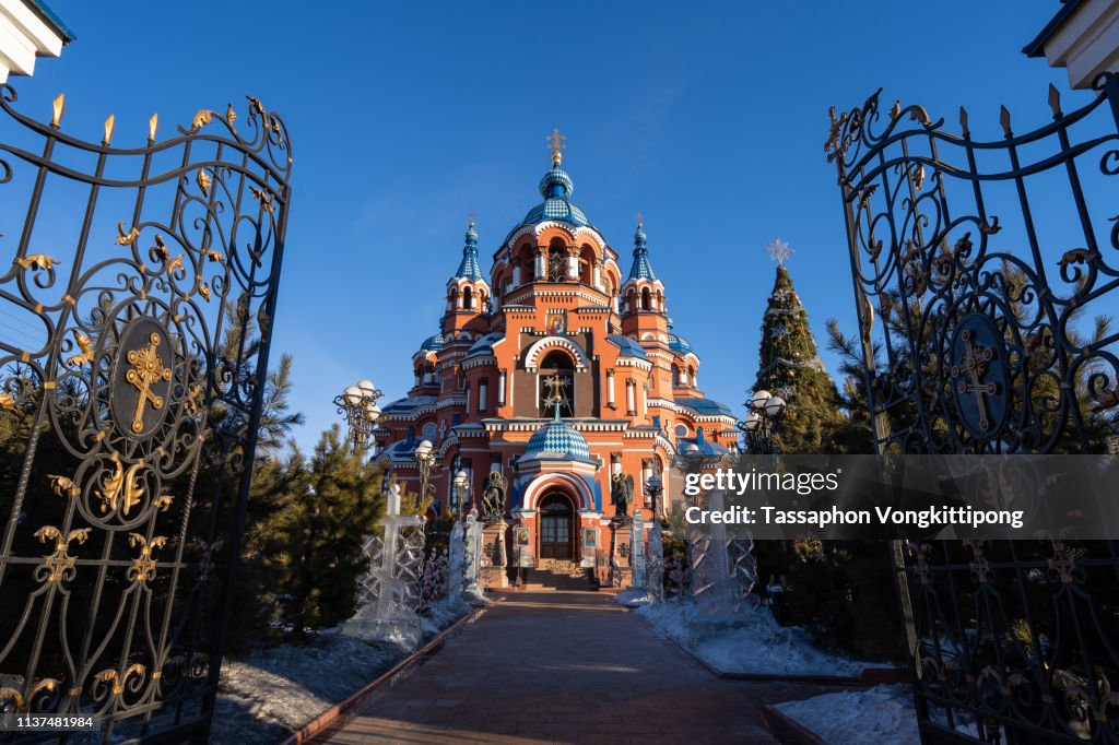 Front gate of Kazan church in Irkutsk, Russia