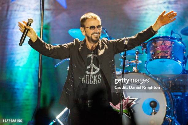 Musician Ringo Starr of Ringo Starr And His All Starr Band performs on stage at Harrah's Resort Southern California on March 21, 2019 in Valley...