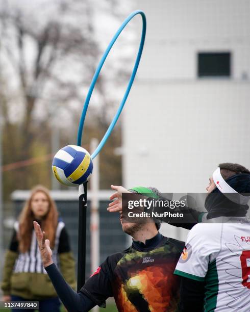 Chaser tries to score during the European Cup in Warsaw, Poland on April 13, 2019. Quidditch is the semi-contact sport based on the fictional game...