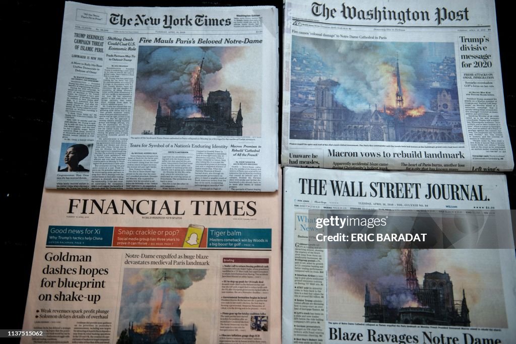 US-FRANCE-NOTRE DAME-FIRE-NEWSPAPERS
