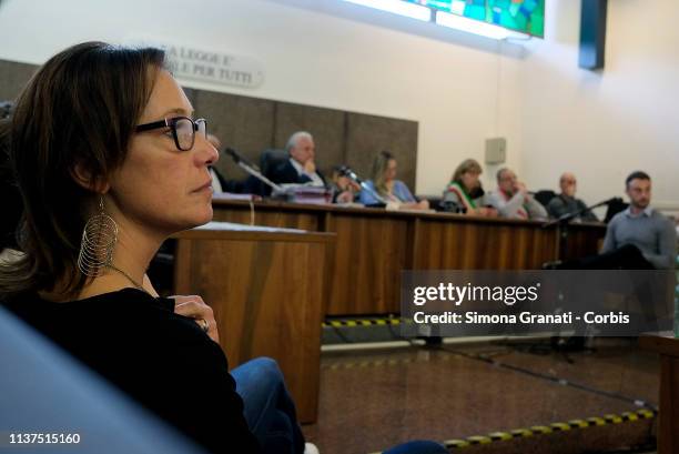 Ilaria Cucchi listens to the testimonial of Francesco Tedesco, the carabiniere accused of murder who also accused two other soldiers involved in the...