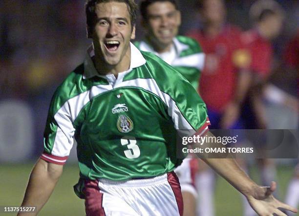 Joaquin Beltran of Mexico celebrates his second goal for the team in a game against Costa Rica in Guadalajara, Mexico, 08 April 2000. Joaquin Beltran...