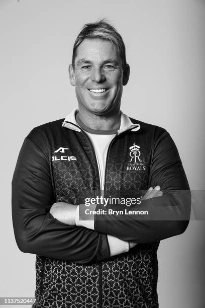 Former Australia and Rajasthan Royals player Shane Warne poses for a photo on March 18, 2019 in Hammersmith, England.