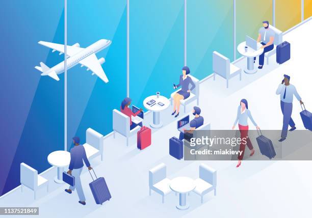 ilustrações, clipart, desenhos animados e ícones de salão de negócios do aeroporto - entrance hall