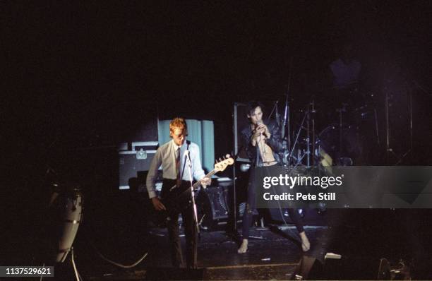 David J and Peter Murphy of Bauhaus on stage at the Lyceum in the Strand on October 14th, 1982 in London, England.