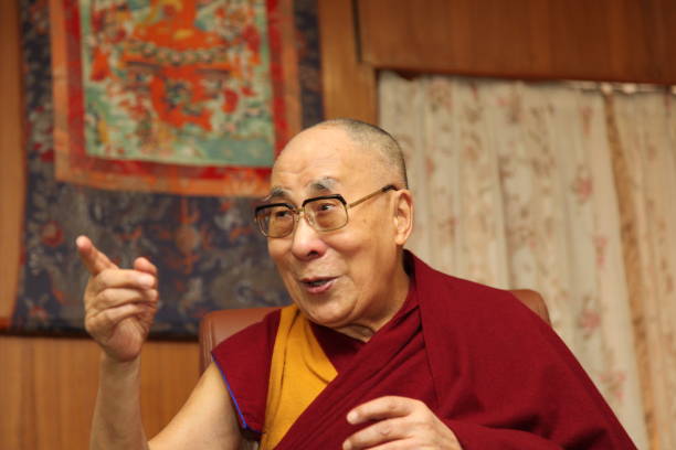 Tibetan spiritual leader the Dalai Lama speaks during the launch of the book 'Gandhi and Health @150’ which the Dalai Lama released at Mcleod Ganj on...