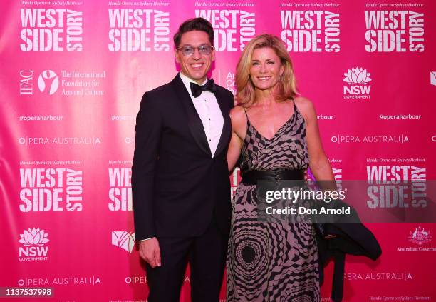 Michael Falzon and Deborah Hutton attends opening night of West Side Story on March 22, 2019 in Sydney, Australia.