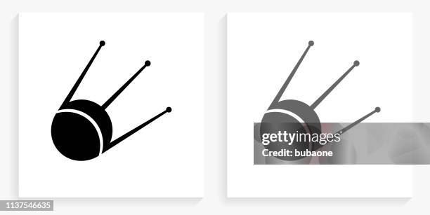 sputnik satellite black and white square icon - sputnik stock illustrations