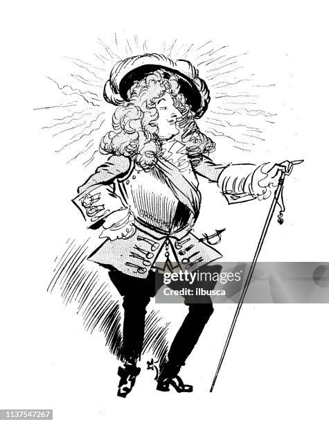 antique humor cartoon illustration - louis xiv of france stock illustrations