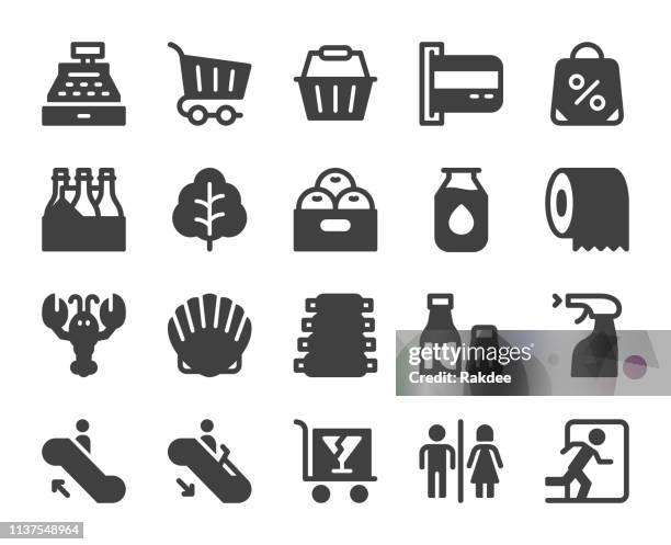 ilustraciones, imágenes clip art, dibujos animados e iconos de stock de supermercado-iconos - mostrador