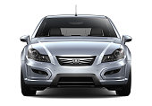 3D illustration of Generic silver car - front view