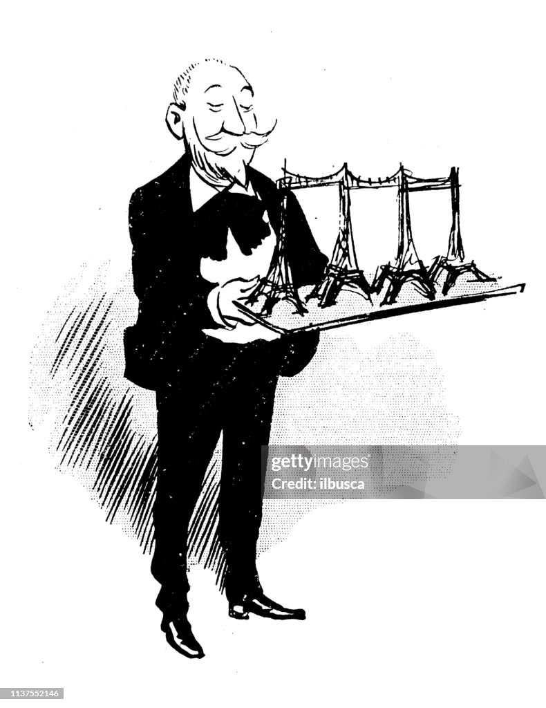 Antique humor cartoon illustration: Project model