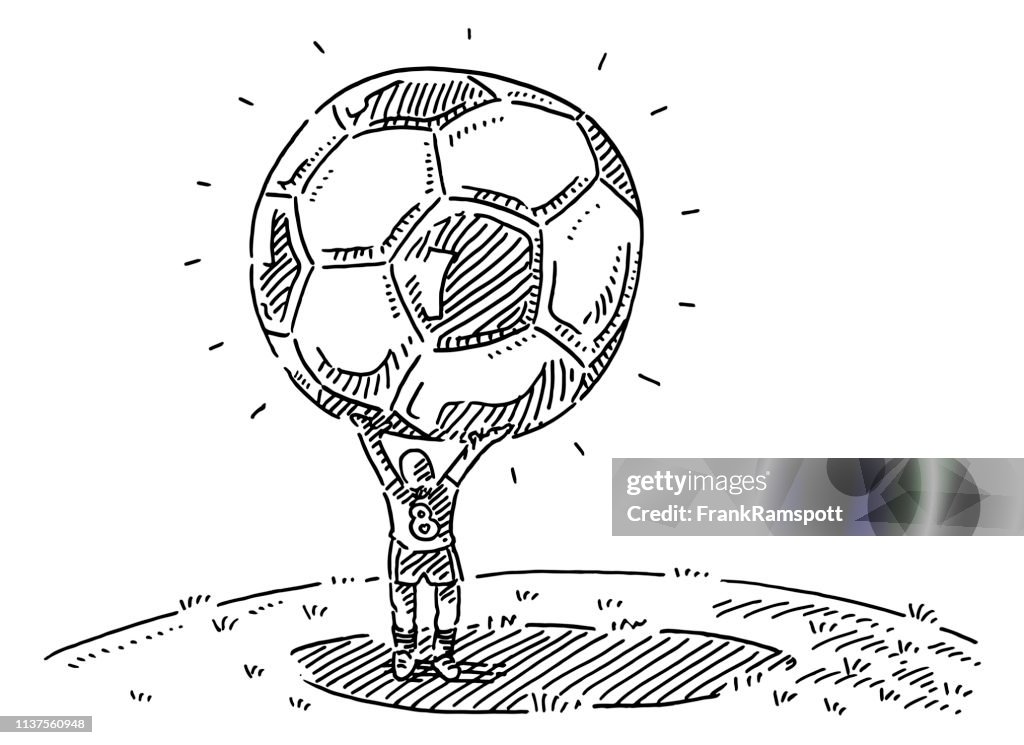 Player Holding Oversized Soccer Ball Drawing