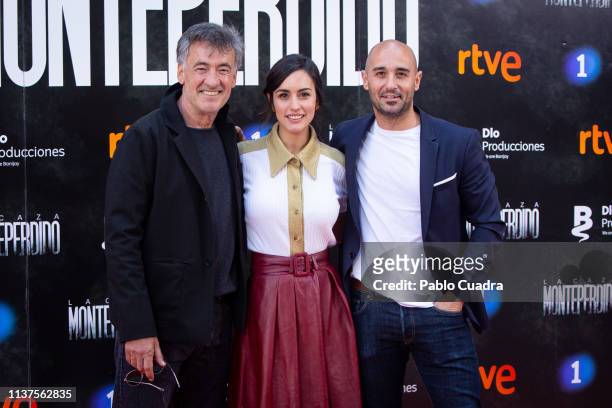 Francis Lorenzo, Megan Montaner and Alain Hernandez attend the 'La Caza. Monteperdido' photocall on March 22, 2019 in Madrid, Spain.