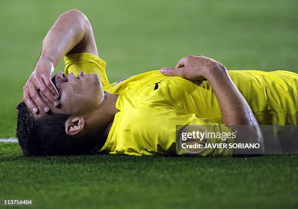 Villarreal's Argentinian forward Marco Ruben after the UEFA Europa League semi-final second leg football match between Villarreal and Porto at the...