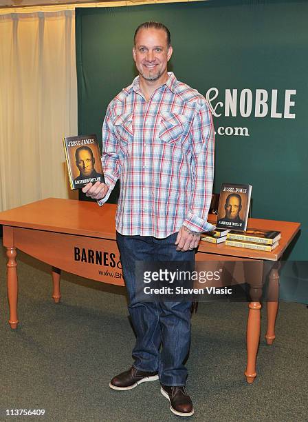 Personality Jesse James signs copies of "American Outlaw" at Barnes & Noble, 5th Avenue on May 5, 2011 in New York City.