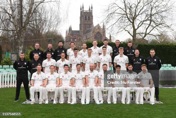 The Worcestershire squad pictured ahead of the 2019 season during the Worcestershire County Cricket Photocall at New Road on March 22, 2019 in...