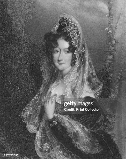 Lady Anstruther', 1850s. Portrait of a woman wearing a lace veil, possibly Janet Carmichael-Anstruther . Artist Parker.