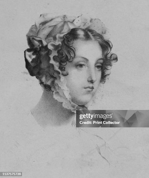Woman wearing a bonnet, 1820s. 'Fac-simile d'un dessin de Girodet-Trioson', . [Chaillou-Potrelle, Paris, circa 1825] Artist Mademoiselle Formentin.