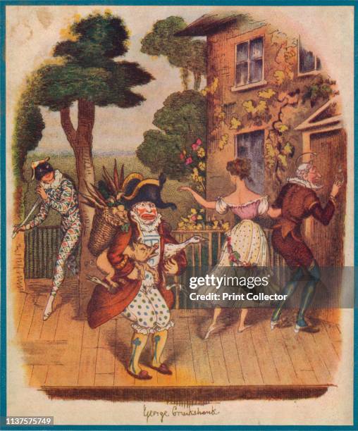 Mr Punch and other commedia dell'arte characters, 19th century. Artist Unknown.