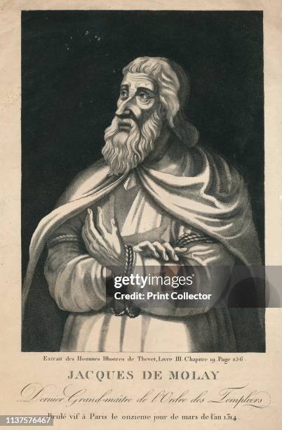 Jacques De Molay, Dernier Grand-maître de l'Ordre des Templiers', . Portrait of Jacques de Molay , last Grand Master of the Knights Templar. 'Brulé...