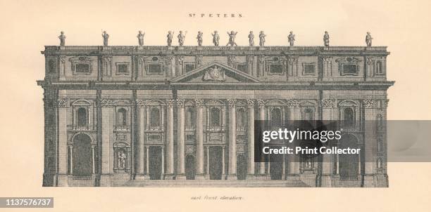 St Peter's - east front elevation', 1889. St Peter's Basilica in Rome was begun in 1506 during the papacy of Julius II and was completed under Paul V...