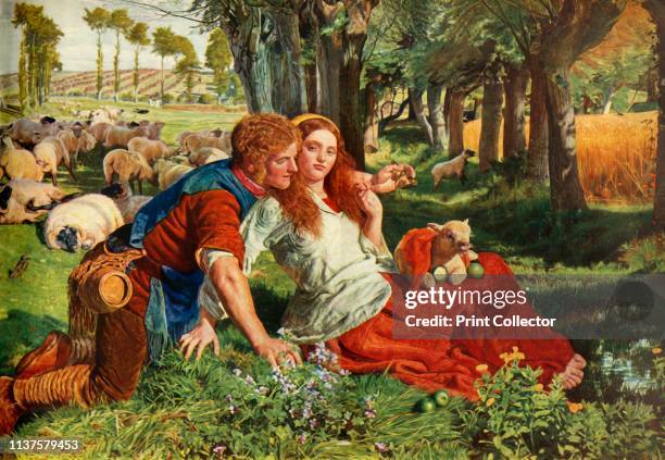 The Hireling Shepherd' . A shepherd neglects his flock and woos a young woman with a lamb on her lap. Behind them, two bloated sheep lie on the...