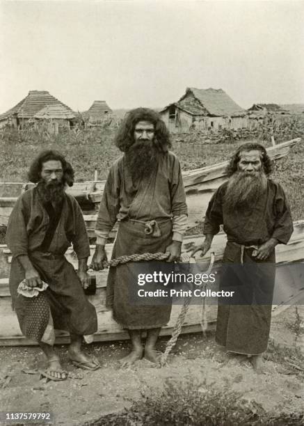 Happu Konno, The Hunter and Two Ainu Fishermen', 1910. From "In Lotus-Land Japan", by Herbert G. Ponting, F.R.G.S. [Macmillan and Co., Limited,...