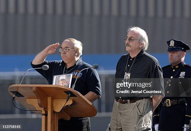 Family members of the victims of the September 11 terror attacks read the names of those lost on September 11, 2001 during the ceremony to...