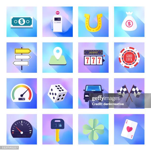 gambling & gaming products holographic gradient style vector flat icon set - horse racing gambling stock illustrations