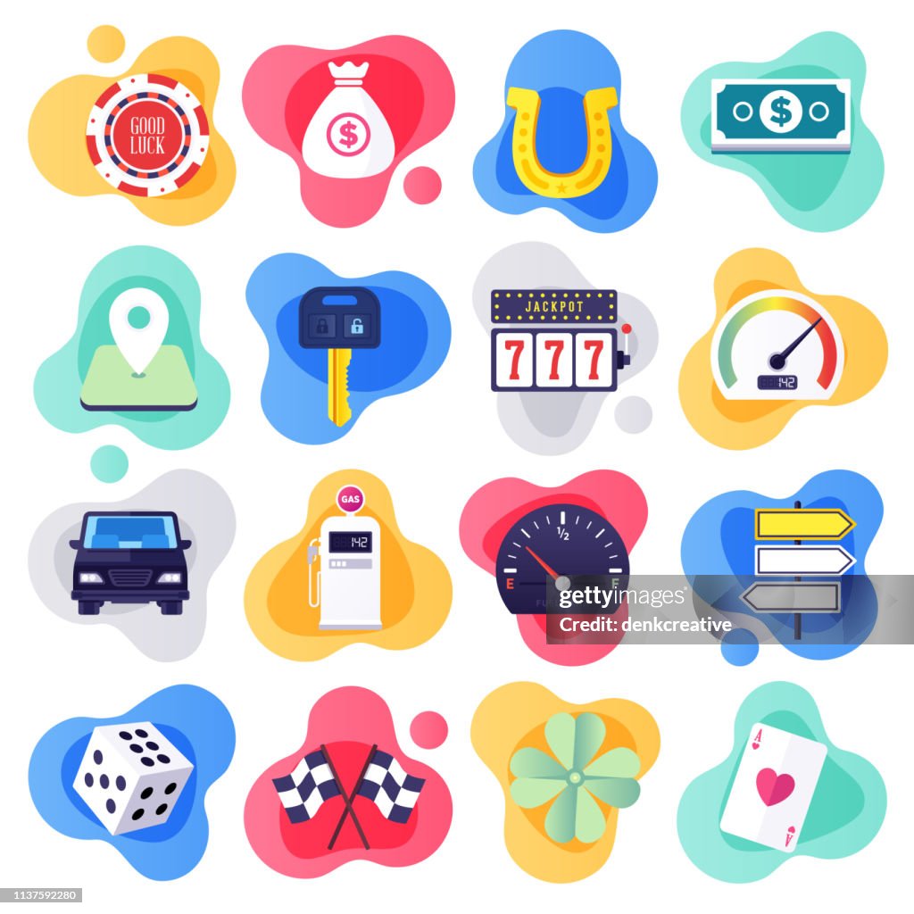 Casino Travel & Tourism Development Flat Flow Style Vector Icon Set