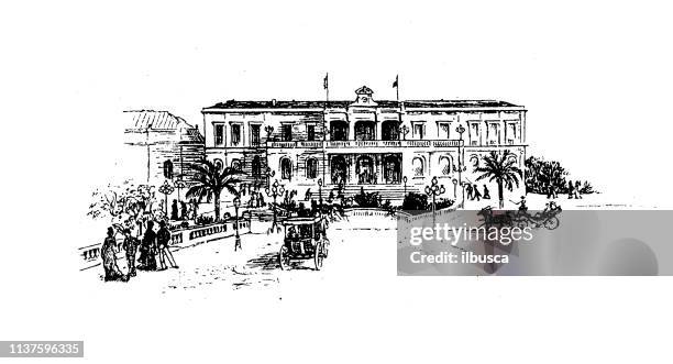 antike illustration von randolph caldecott: monte carlo casino - monte carlo casino stock-grafiken, -clipart, -cartoons und -symbole