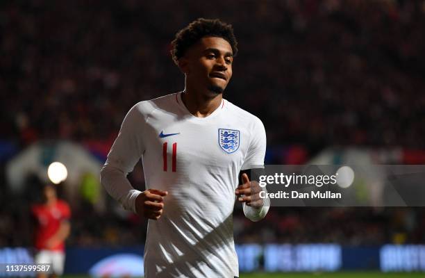 Reiss Nelson of England looks on during the International Friendly match between England U21 and Poland U21 at Ashton Gate on March 21, 2019 in...